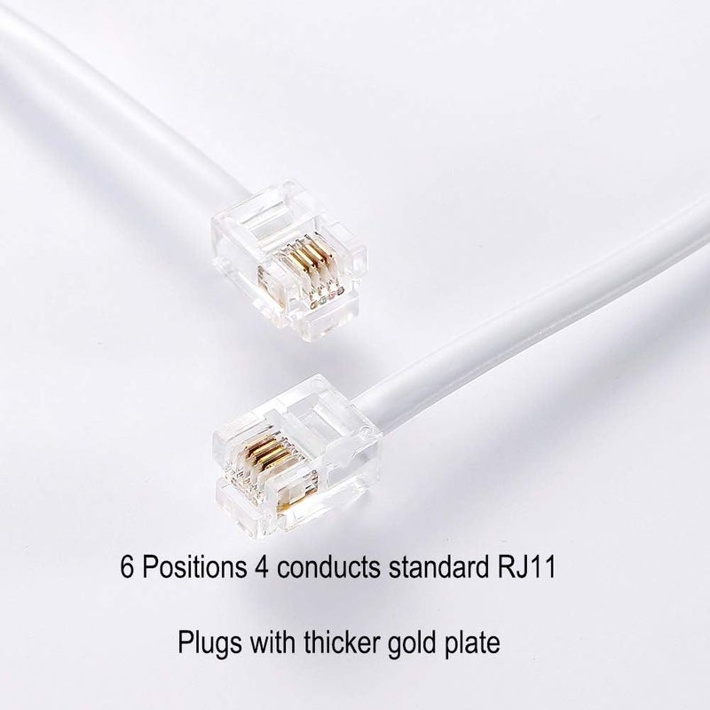 Comtrue Telephone Extension Line Cord Cable Wire, Land Phone line, White, 25ft, Standard RJ11 Plugs - Image 2